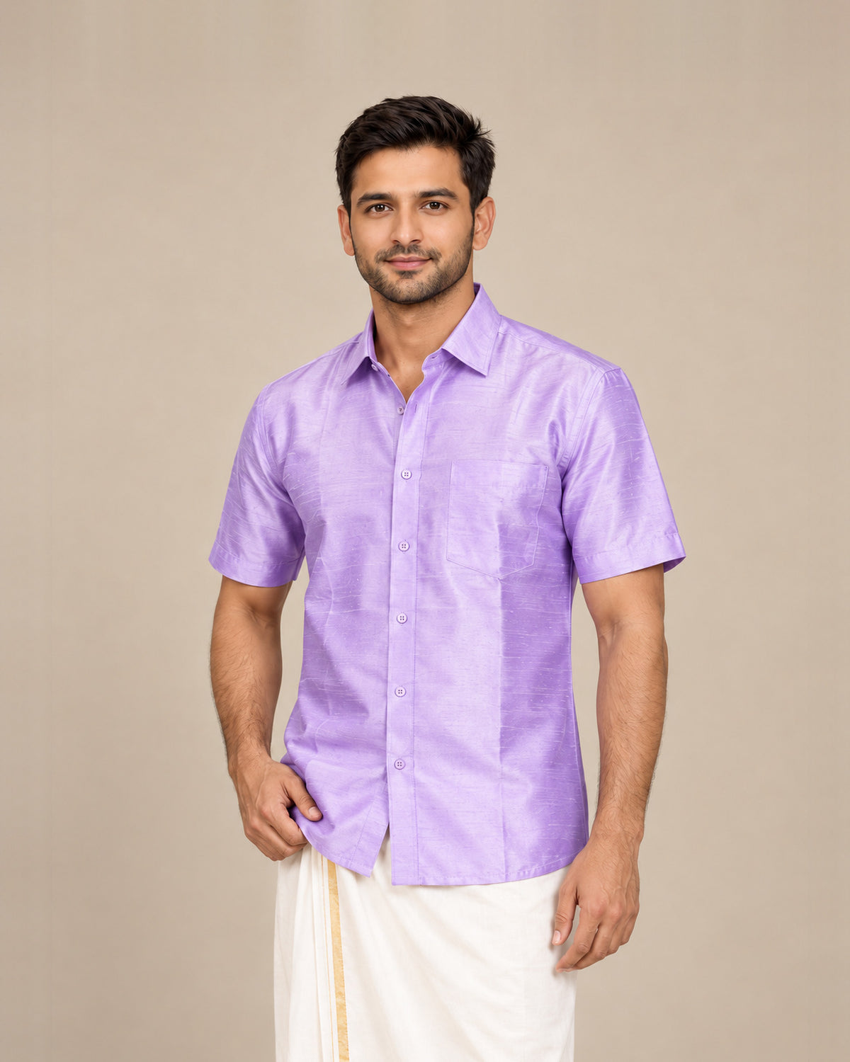 Lavender Plain Raw Silk Shirt