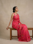 Bright Pink Pure Kora Silk Saree with Jamdani Weave & Border - detail