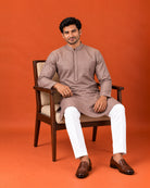 Dusky Onion Pink Silk Embroidered Kurta with White Pants