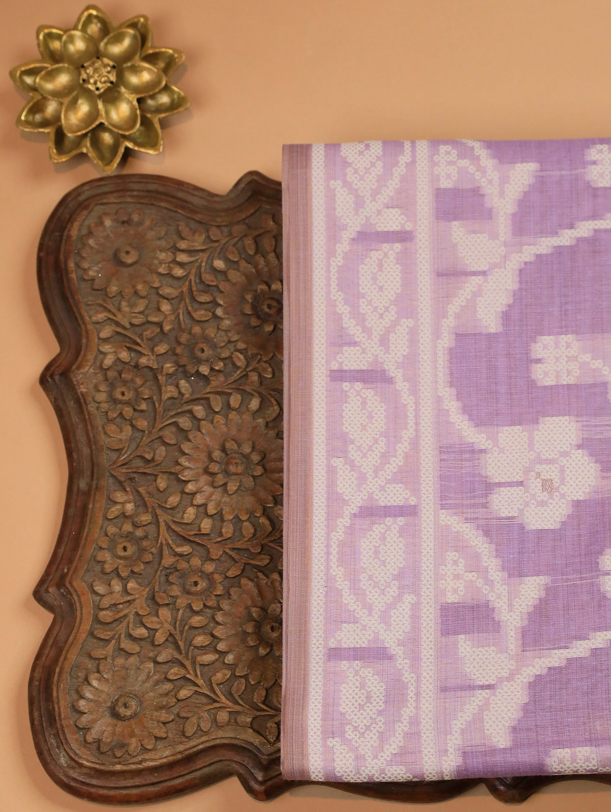 Lavender Mulmul Cotton Saree with Floral Bandhani Design & Border