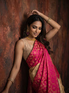 Golden Beige Pure Kanjeevaram Tissue Silk Saree with Diagonal Checks
