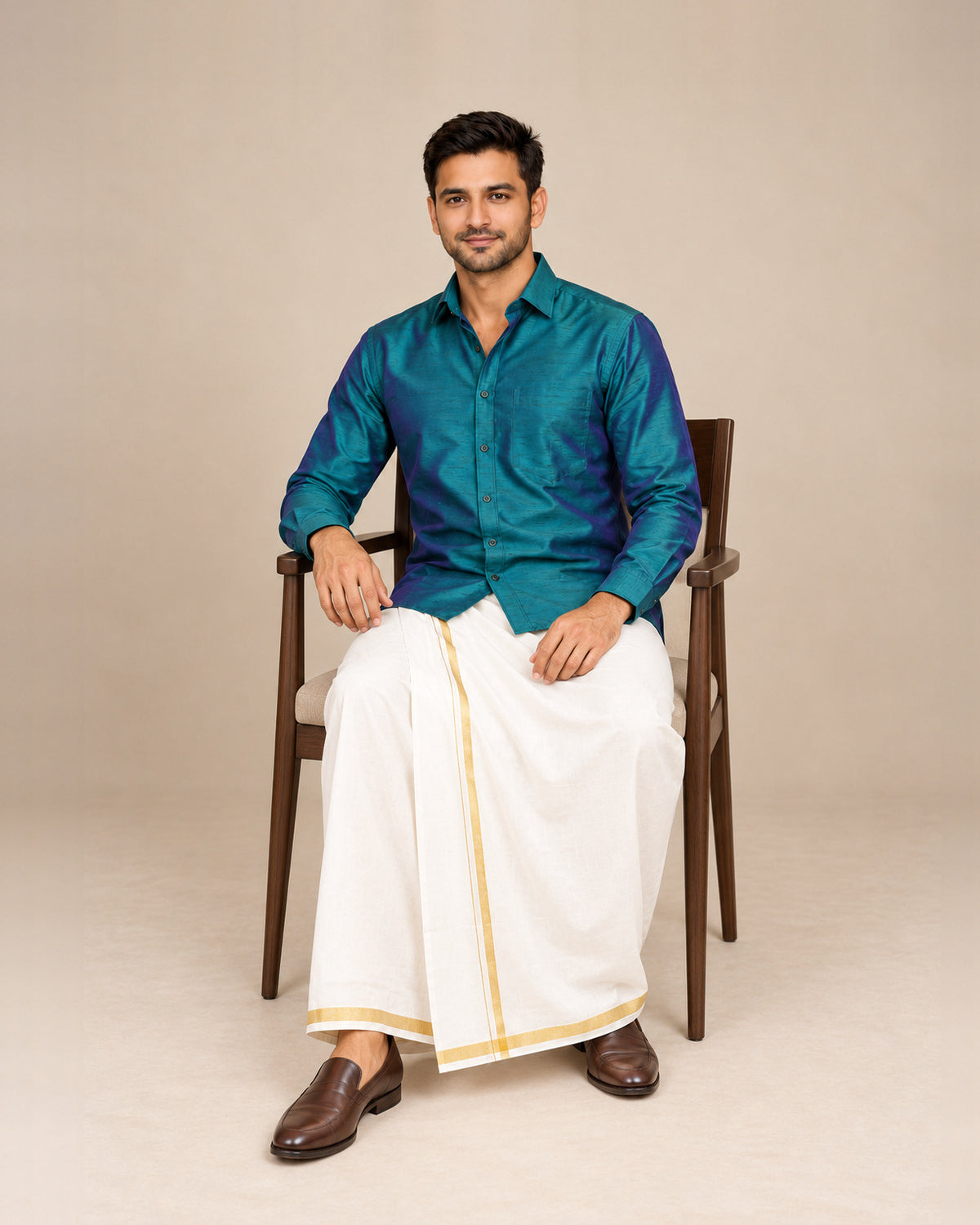 Dark Green Plain Raw Silk Shirt