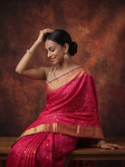 Bright Red & Pink Dual-Tone Pure Kanjeevaram Silk Saree with Zari Checks - detail