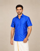 Dark Blue Plain Raw Silk Shirt