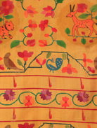 Yellow Pure Mangalgiri Soft Silk Saree with Paithani Weave & Ganga-Jamuna Border