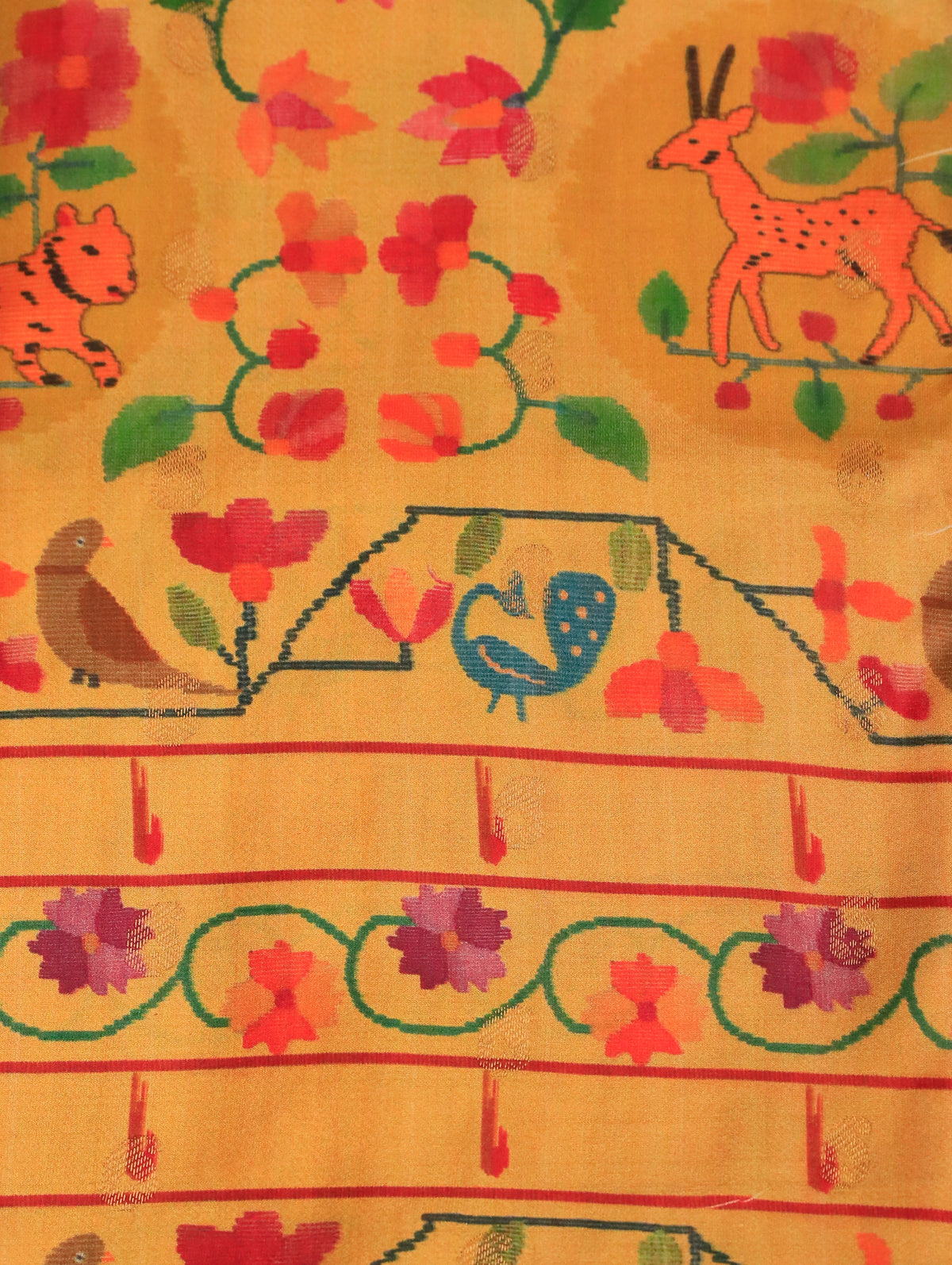 Yellow Pure Mangalgiri Soft Silk Saree with Paithani Weave & Ganga-Jamuna Border