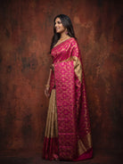 Golden Beige Pure Kanjeevaram Tissue Silk Saree with Diagonal Checks - detail