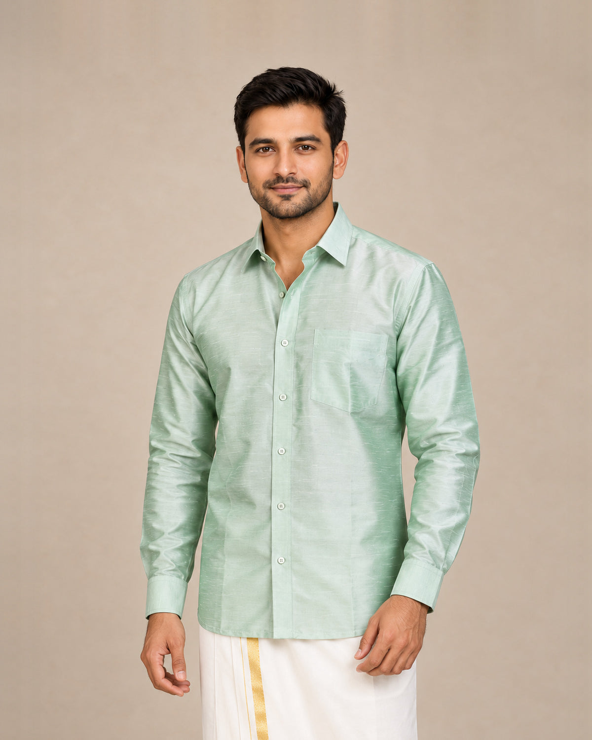 Mint Green Plain Raw Silk Shirt