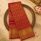 Dark Red Kanchivaram Pure Brocade Silk Saree with Floral Weave