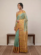 Light Green Pure Kanjeevaram Tissue Silk Saree with Paithani Border