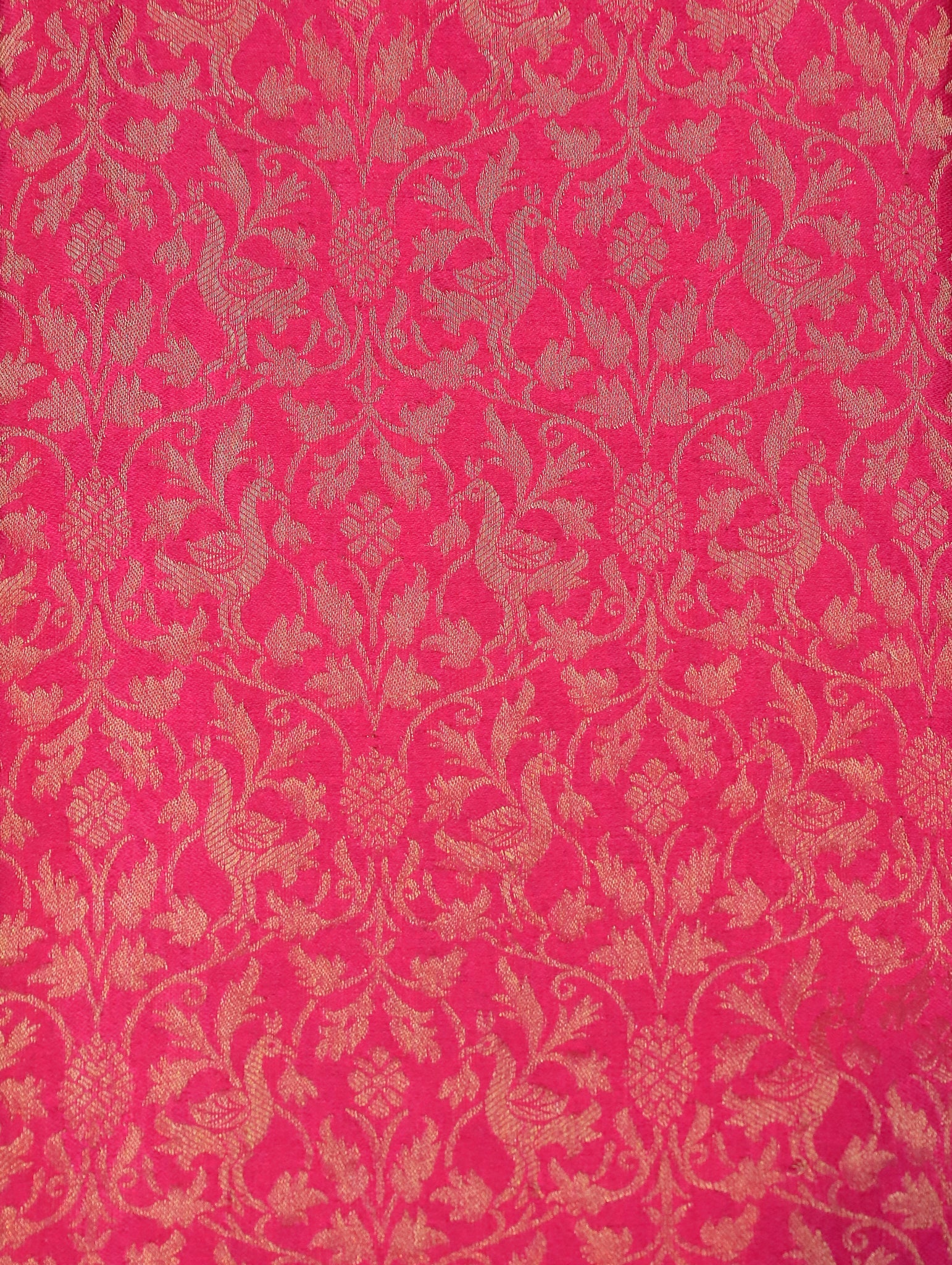 Hot Pink Pure Mysore Silk Saree with Floral Zari Brocade & Border
