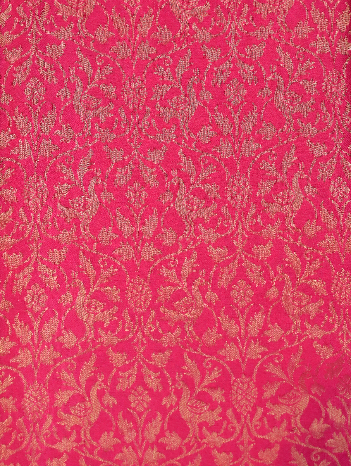 Hot Pink Pure Mysore Silk Saree with Floral Zari Brocade & Border