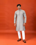 Grey Silk Embroidered Kurta with White Pants