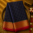 Dark Purple Pure Mysore Crepe Silk Saree with Zari Checks
