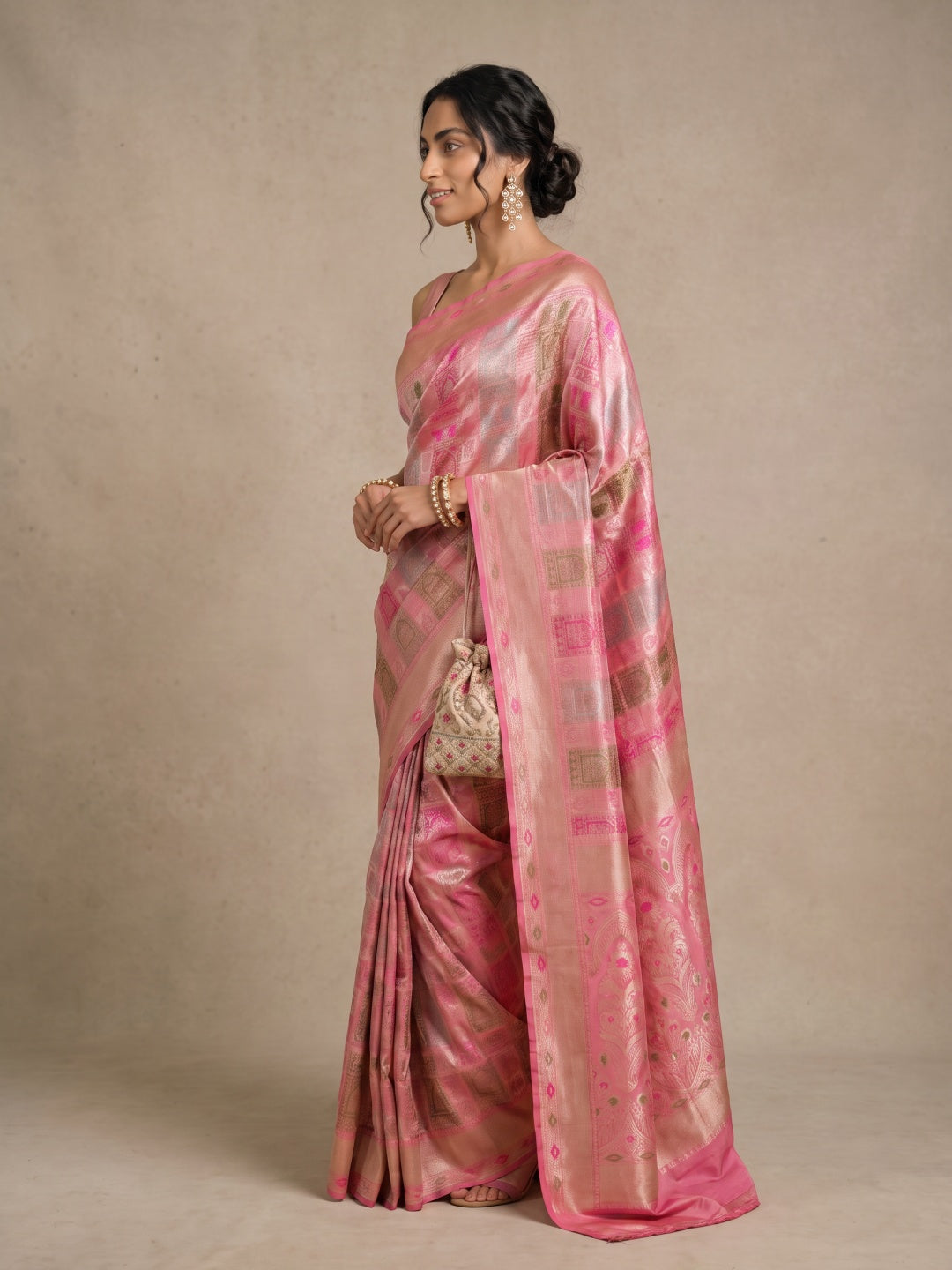 Blush Pink Pure Banarasi Brocade Silk Saree with Meenakari Work
