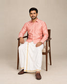 Peach Plain Raw Silk Shirt