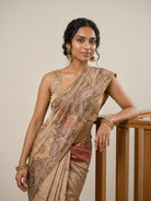 Pink & Gold Pure Kanjeevaram Designer Silk Saree with Floral Motifs - detail