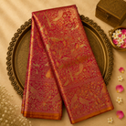 Golden Pink Kanchivaram Pure Brocade Tissue Silk Saree with Peacock Motifs
