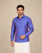 Dark Blue and Purple Dual-Tone Plain Raw Silk Shirt