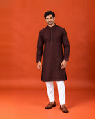 Maroon Red Silk Embroidered Sequin Kurta with White Pants