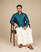 Dark Bottle Green Plain Raw Silk Shirt