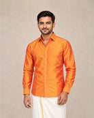Burnt Mustard Orange Plain Raw Silk Shirt