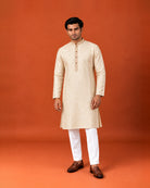 Off-White Silk Kurta with Self Embroidery & Matching Pants