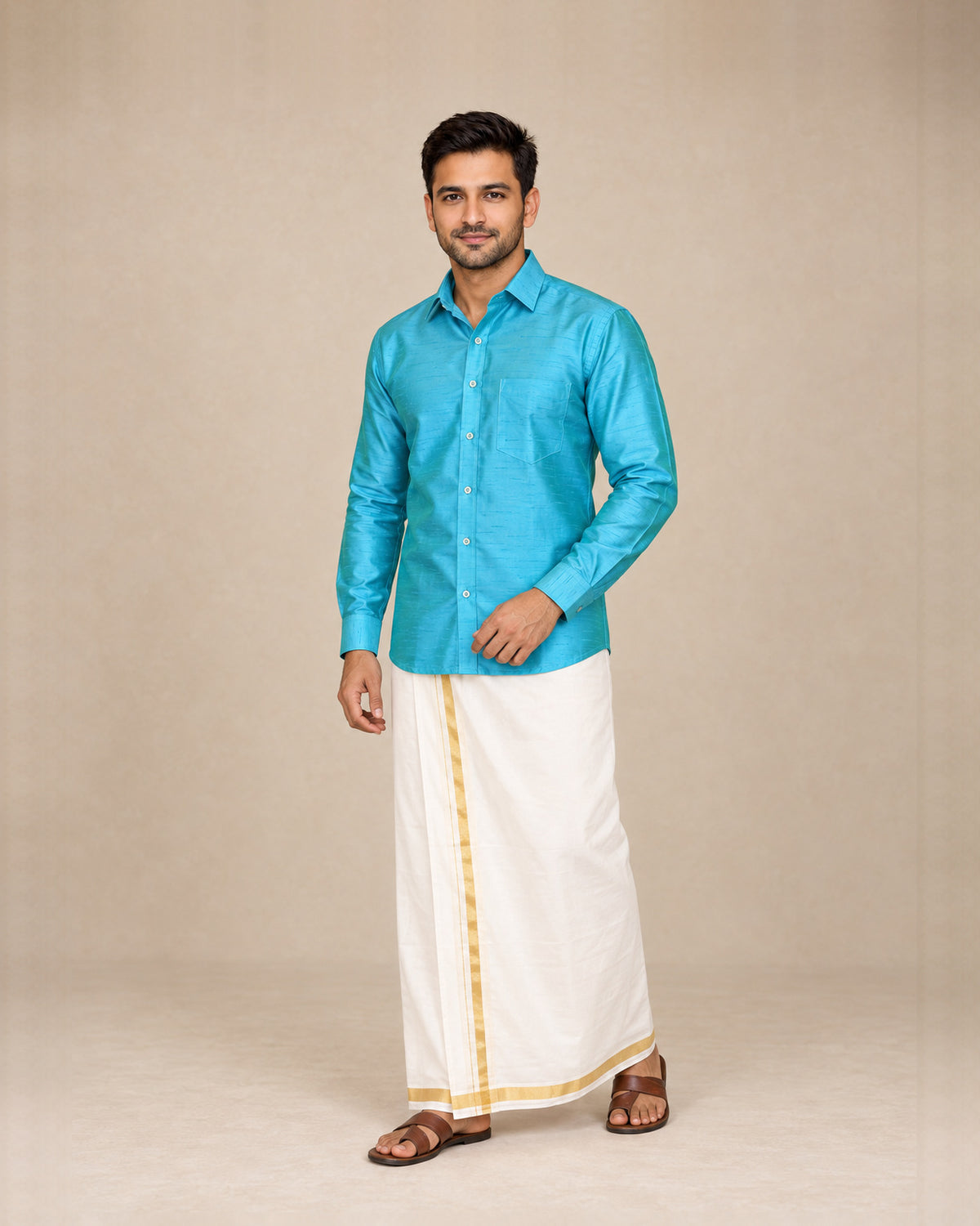 Dark Teal Green Plain Raw Silk Shirt