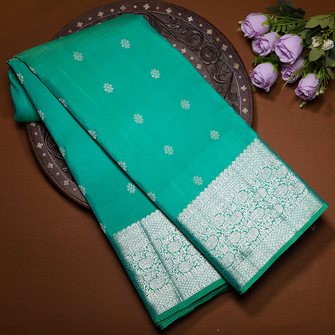 Bluish Green Kanjivaram Silk Saree
