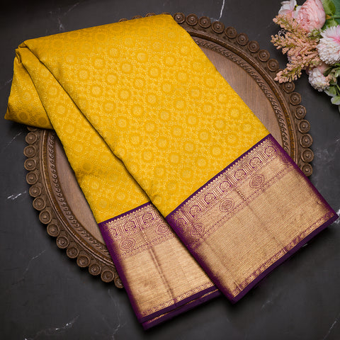 Burnt Yellow Kanjivaram Silk Saree