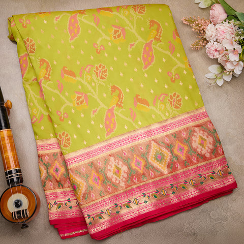 Parrot Green Patola Silk Saree