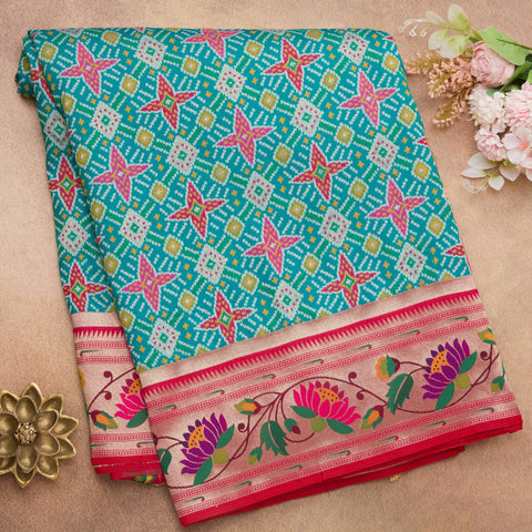 Rama Green Semi-Banarasi Saree