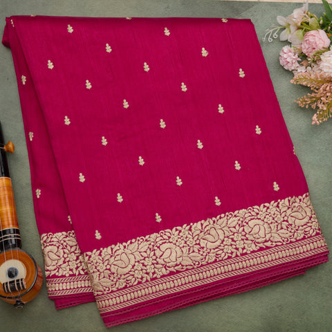 Magenta Pink Semi Tussar Silk Saree