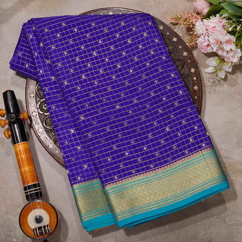 Royal Blue Pure Mysore Crepe Silk Saree