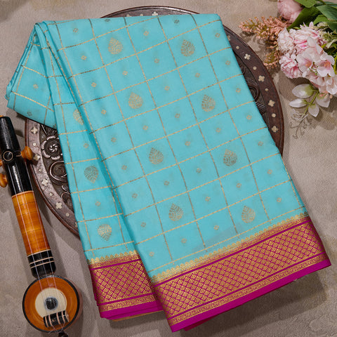 Aqua Blue Pure Mysore Crepe Silk Saree