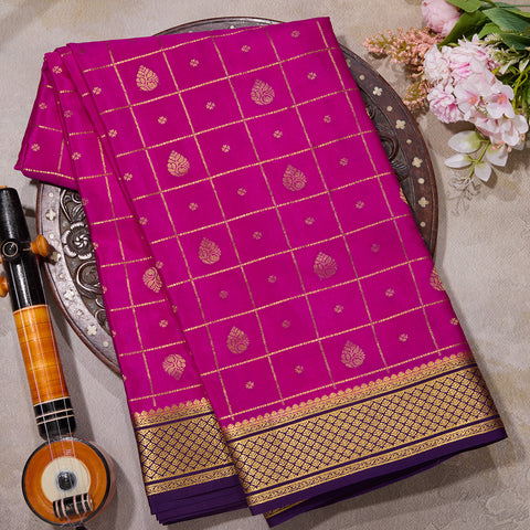 Megenta Pink Pure Mysore Crepe Silk Saree