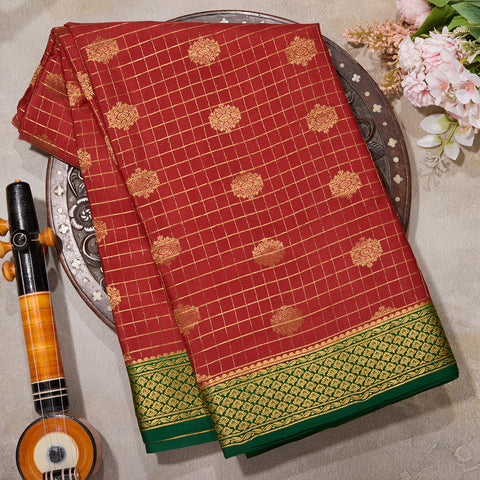 Chilli Red Pure Mysore Crepe Silk Saree