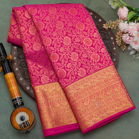 Magenta pink pure kanjivaram brocade silk saree
