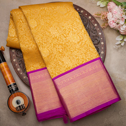 Mustard Pure Kanjeevaram Brocade Silk Saree