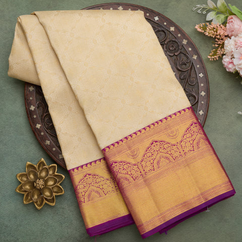 Off-white Pure Kanjeevaram Silk Saree