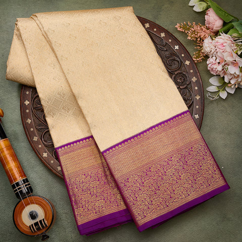 Ivory Gold Brocade Pure Kanjeevaram Silk Saree
