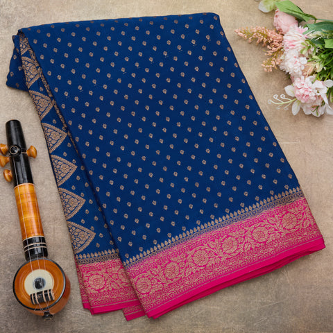 Navy Blue Pure Banarasi Crepe Silk Saree