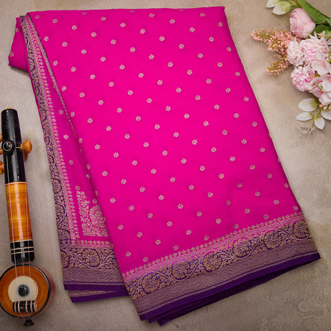 Megenta Pink Pure Banaras Crepe Silk Saree