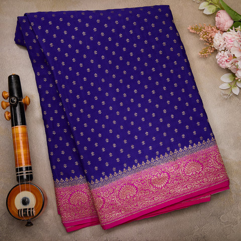 Navy Blue Pure Banaras Crepe Silk Saree