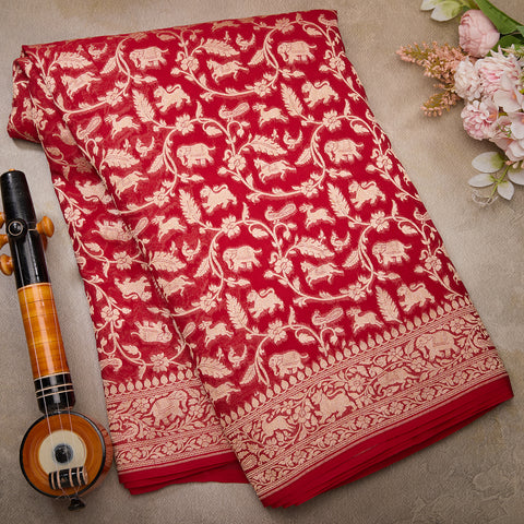 Red Pure Banaras Kadi Georgette