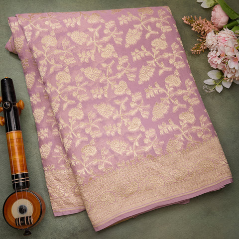 Light Lilac Pure Banarasi Georgette Saree