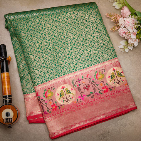 Bottle Green Banaras Silk Saree