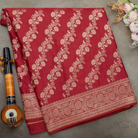 Red Semi-Banarasi Silk Saree