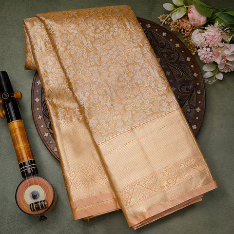 Gold Kanjeevaram Brocade Silk Saree