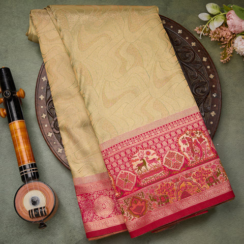 Gold with Pink Brocade Silk Saree
